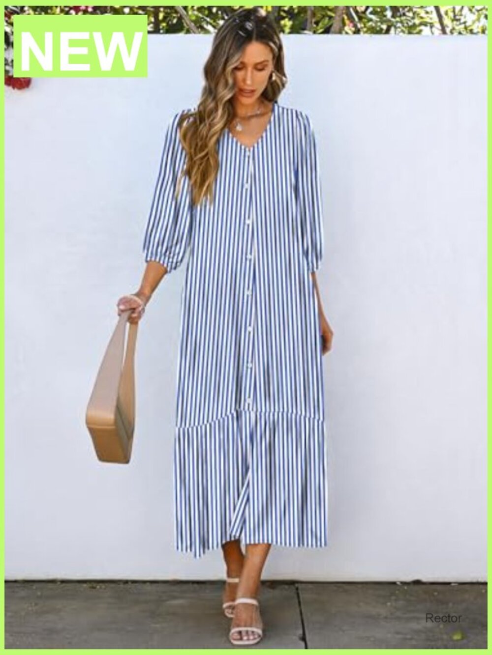 Boho Maxi Dress Puff Sleeve V Neck Flowy Long with Pockets - Picture 6 of 7